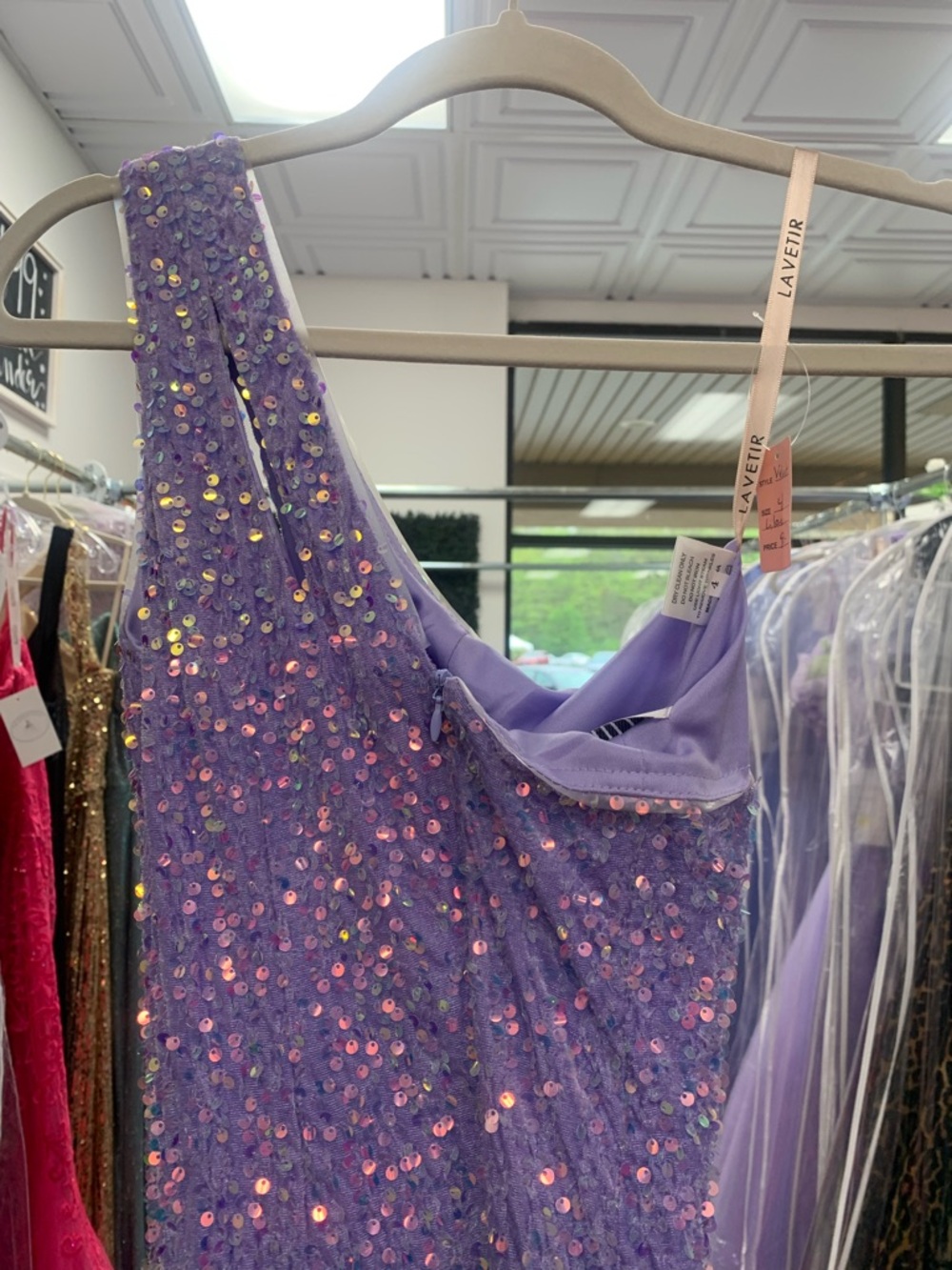 Sparkling Lavender One-Shoulder Sequin Prom Dress - Picture 5 of 7